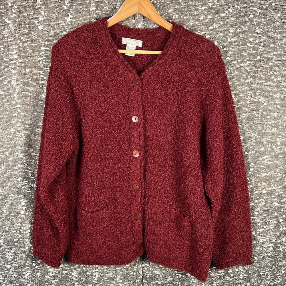 Lindsey Blake Fuzzy Cozy Button‎ Front Cardigan Sweater Red Size Large